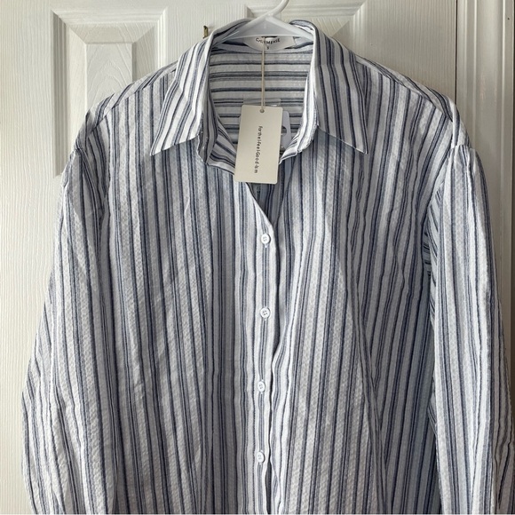 New Commense Gray Striped Shorts Set S US 6 Long Sleeves Pockets Oversized NWT - Picture 5 of 16